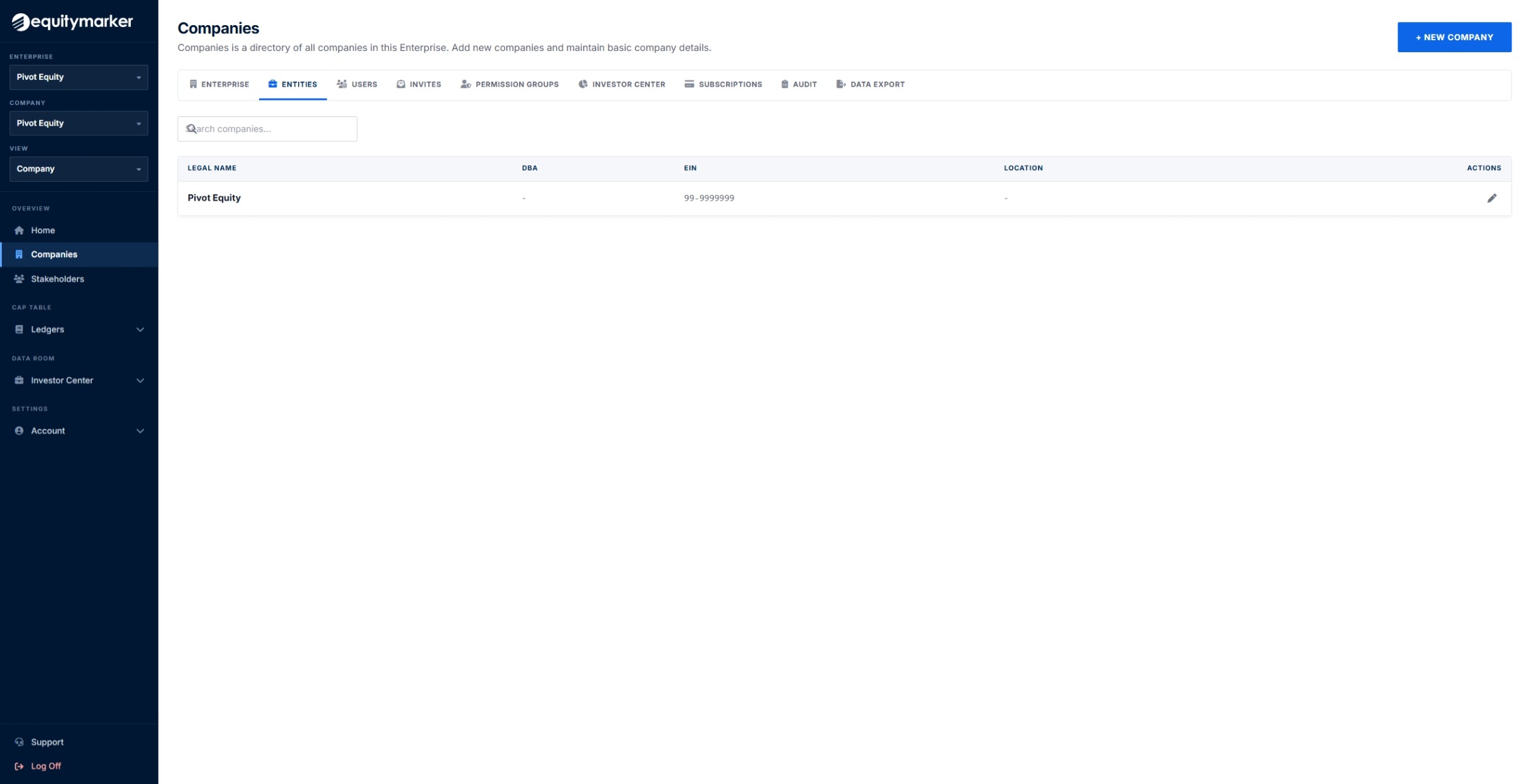 Companies directory for the account.