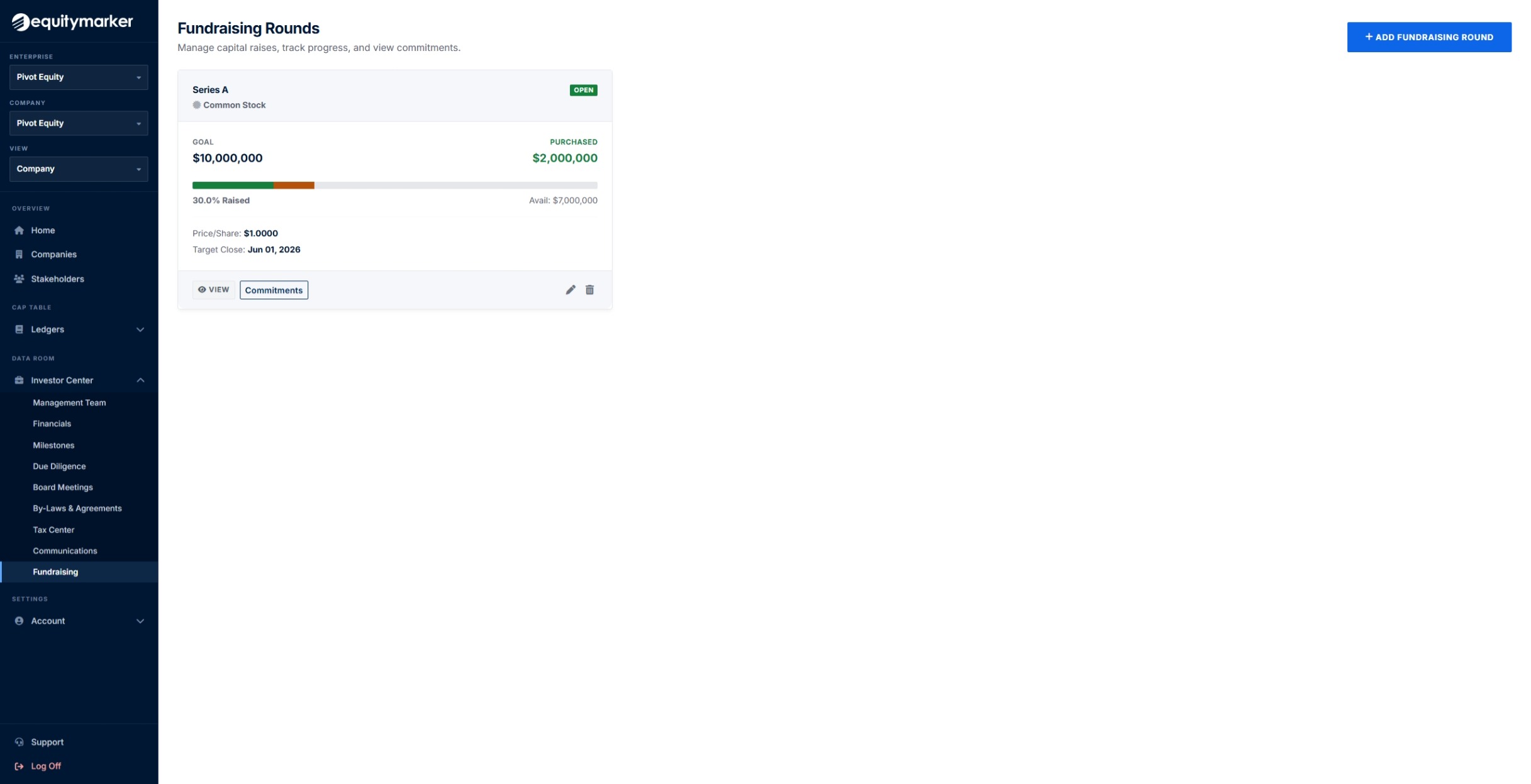 Fundraising round with goal and progress.