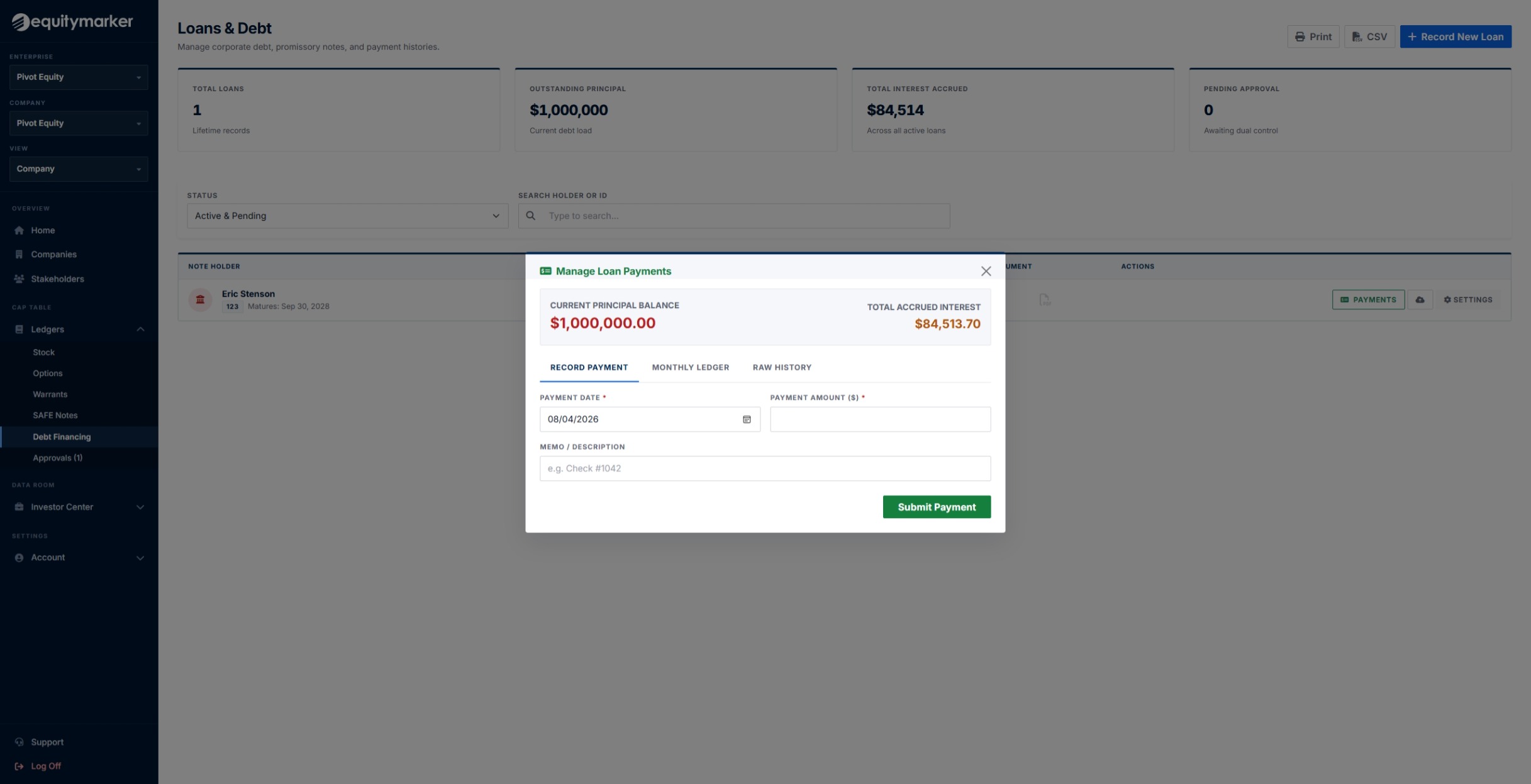 Record loan payment form.